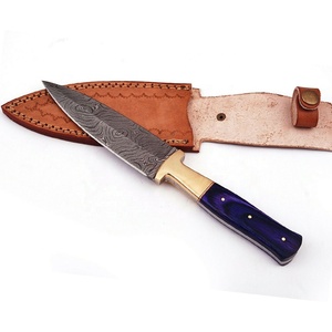 Couteau utilitaire à lame fixe en acier Damas fait à la main avec poignée en bois dur Clip en laiton Support OEM personnalisable pour la chasse Camping - Product Image 4