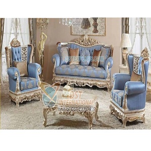 Impresionante Juego de Sofás de Madera de Teca Moderna con Acabado Plateado, Asientos Cómodos, Muebles Formales para Sala de Estar - Product Image 1