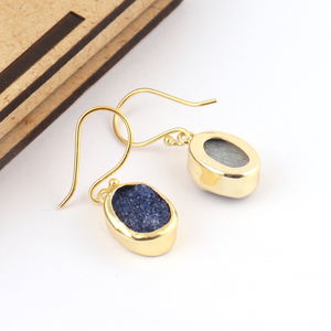 Simple Jewelry Minimalist Oval Shape Natural Crystal Sugar Druzy Dangle <b>Earrings</b> Brass Gold Plated for Girls Wear Ear <b>Hook</b> Drops - Product Image 5