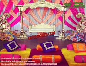 Boda Sangeet Escenario Sankheda Columpio Nuevo Sankheda Escenario DE BODA Columpio Configuración Decoración DE BODA Mehndi Escenario Columpio de madera/Jhula EE. UU. - Product Image 3