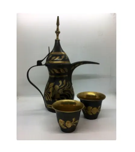 Vintage EPNS altın ve <span class=keywords><strong>siyah</strong></span> pirinç çay kahve Kahwah seti bir Pot ile 2 bardak hizmet için hediye setleri el sanatları toptan fiyat