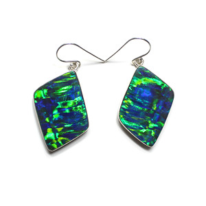 Boucles d'oreilles en argent sterling 925 Australian Boulder Opal Doublet Bello Synthétique Opale Taille 32X19MM Boucles d'oreilles - Product Image 1