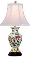 Lampe de chevet de style vintage à LED alimentée par courant alternatif, avec base en laiton antique, corps en céramique, abat-jour en tissu à motif floral peint à la main