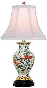 Antique Brass Metal Base and Ceramic Body Printing Flower With Fabric Lampshade Vintage Style Bedside Table <b>Lamp</b> - Product Image 2