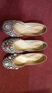 Women's Khussa <b>Shoes</b> Comfortable Flat Leather Lined with Lightweight Rubber Insole for Summer Winter Spring for Indian Women - Product Image 4