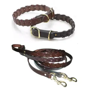 Collar de perro trenzado con correa de perro trenzada collar de perro y mascota de cuero genuino estilo de moda hecho a mano