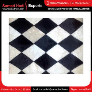 Tapis en cuir de vachette brodé de fourrure naturelle d'exportateur indien de conception moderne de bonne qualité pour le salon tapis en cuir - Product Image 5