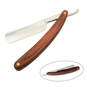Instrumentos de belleza para hombre, afeitadora de barba Manual, cortador de bordes rectos, cuchillo de barbero, mango de madera de acero inoxidable plegable - Product Image 1