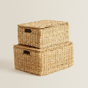 Panier de rangement en rotin naturel, conteneur avec couvercle, tailles multiples, pour la maison, vente en gros, livraison gratuite - Product Image 2