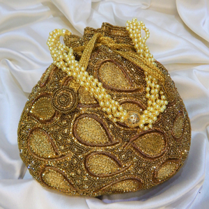 Elegant Beaded <b>Gold</b> <b>Clutch</b> Bag With Pearl Decoration Handmade Evening Party Purse - Product Image 1