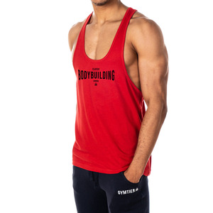 New Arrival Custom Made Men's Gym Stringer Vest <b>Red</b> Sleeveless Tank with Hood Collar Custom Printing Prices - Product Image 2