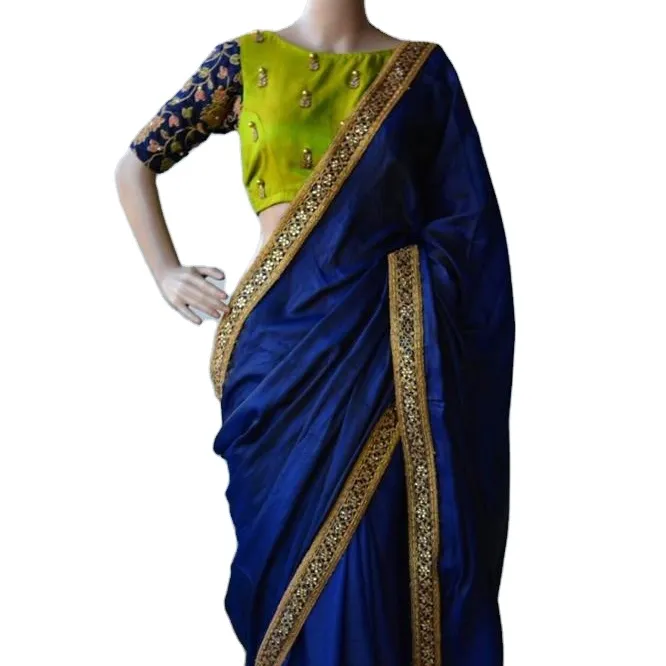 Vải Chanderi Gợi Cảm Ấn Độ Vải Kanchipuram Lụa Sana Đẹp Sẵn Sàng Để Mặc Saree Với Áo Cánh Dài Pallu Cho Bé Gái