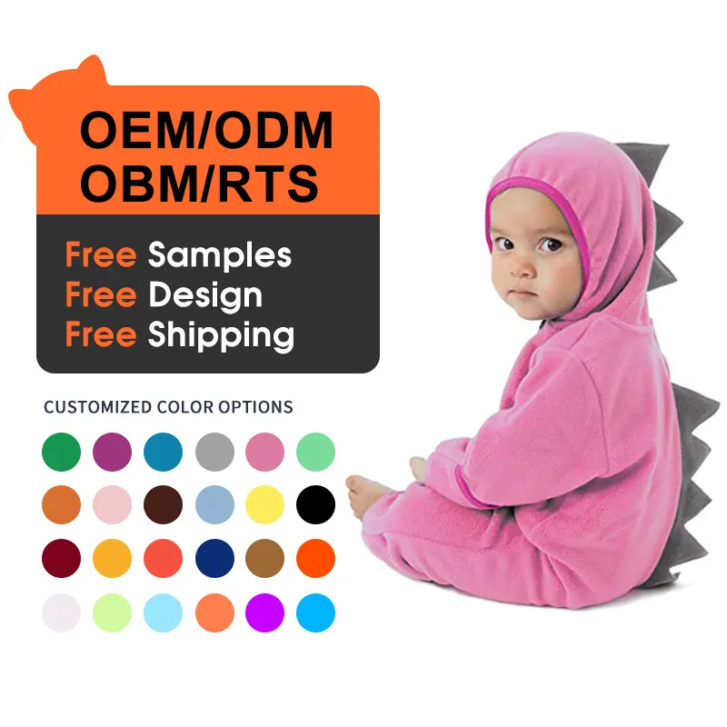 OA 2021 ücretsiz kargo polar bebek Bodysuit bebek pijama dinozorlar çocuklar kapşonlu Romper giyim Toddler bebek erkek tulum