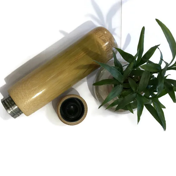 Garrafa de bambu brilhante, garrafa de aço de bambu