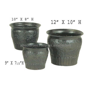 Juego de 3 macetas de lujo para decoración de jardín, maceta de Metal, diseño en relieve para decoración de jardín - Product Image 1