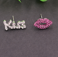 Boucles d'oreilles clous en argent sterling 925 plaqué rhodium, zircon, design personnalisé, motif baiser rouge, bijoux tendance pour cadeau de fête