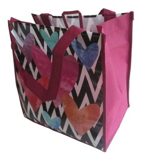 120gsm PP Nonwoven Reusable Daily Life Shopping <b>Bag</b> Gloss Finish Zipper Shoulder Strap Closure <b>Medium</b> <b>Size</b> Heart Printed Cartoon - Product Image 1