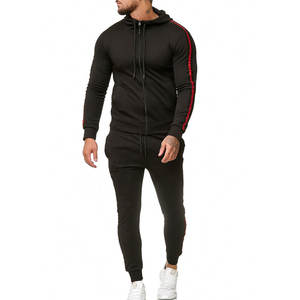 Conjunto de entrenamiento a rayas personalizado al por mayor, chaqueta con cremallera, pantalones de gimnasio, chándal blanco, chándal de marca para correr para hombre - Product Image 1
