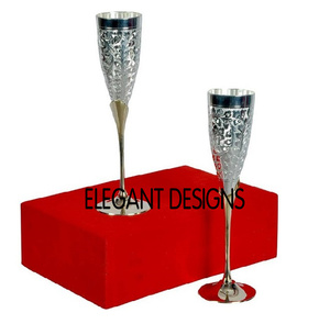 Handmade Aluminum Embossed Premium Crystal Wine <b>Glass</b> <b>Goblet</b> Fancy Indian Table Top Party Decorative Sustainable Business Gift - Product Image 3