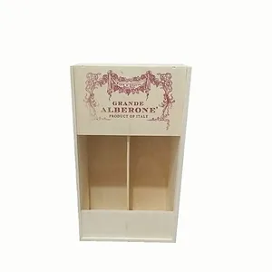 Custom Printing Logo 2 Bottle Wooden Wine Gift Boxes Wholesale with Window and Sliding Lid Wood Box Wine Packaging Display Case