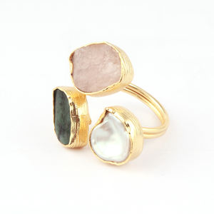 Anillo de plata de primera ley y piedra de cuarzo rosa para mujer, sortija ajustable, plata esterlina, Circonia cúbica, zirconia, circonita, zirconita, zirconita, piedra natural, color blanco - Product Image 3