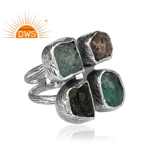 Oxidized 925 Sterling Silver Multi Gemstone <b>Statement</b> Band <b>Ring</b> Jewelry <b>For</b> <b>Women</b> Gift <b>For</b> Her Custom Jewelry - Product Image 3