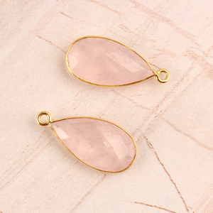 Wholesale Affordable Price Pear Shape Natural Rose Quartz Bezel Setting Connector Gold Plated Diy Single Bail Making Connector - Product Image 3