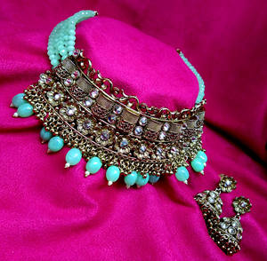 Reverse American Diamond Choker Necklace Set (AD) for Women Girls - Product Image 1