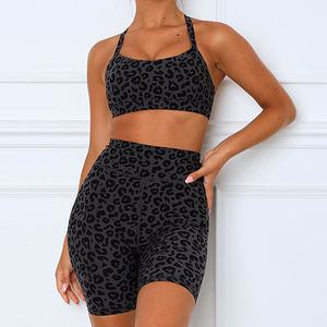 Women's Yoga Outfit Set Outdoor <b>Sports</b> Yoga Shorts Quick-drying Breathable High-waisted Hip-lifting Fitness <b>Bra</b> Cheetah Print - Product Image 2