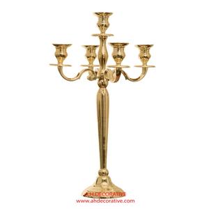 Wedding Centerpieces Decoration Metal <b>Candelabra</b> Centerpiece With Round Base <b>Gold</b> Plated Tall Metal Handmade <b>Candelabra</b> - Product Image 1