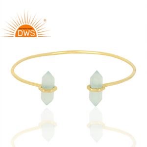 925 argent Sterling naturel Aqua calcédoine pierres précieuses manchette bracelet bijoux pour femmes cadeau pour elle - Product Image 3