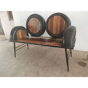 Banc en bois d'extérieur 2 places au design élégant avec décoration de roues éoliennes Banc de jardin lavé en blanc pour le patio - Product Image 5