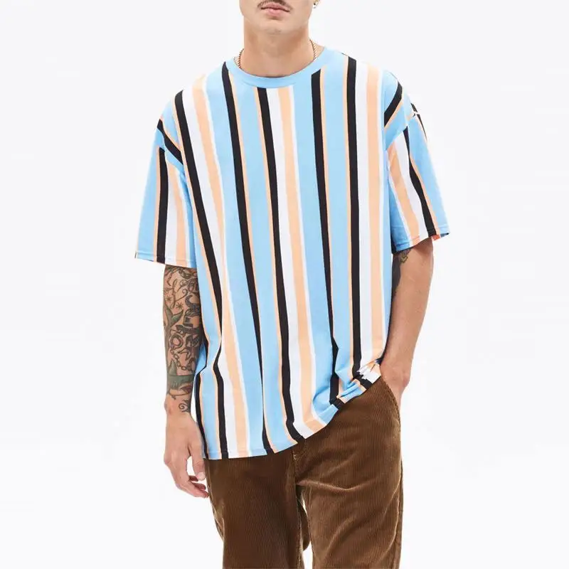 OEM Striped Printed Top Vintage Vertical Stripe Oversized Men T Shirt