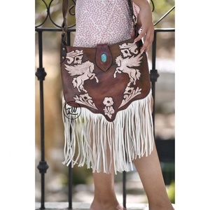 LW Sac à bandoulière en cuir véritable de style bohème pour femmes Vintage Turquoise Stone Fringe Tassel Chain Winter Water Proof - Product Image 1