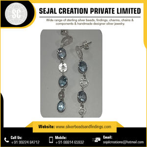 925 Sterling Silver Vintage <b>Earrings</b> Number Design Featuring <b>Pearl</b> <b>Diamond</b> Gemstones Christian Gifts for Engagement Parties New - Product Image 2