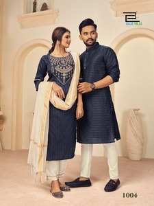 Indian & Pakistani Special Designer Couple Kurta Combo of Kurta With Payjama & Kurti With Pant for <b>Beautiful</b> Couple - Product Image 4