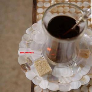 Plateau de service artisanal en bois nacre blanche, 6 pièces, plats et assiettes pour la décoration de l'aïd, cadeaux de mariage, plateaux du RAMADAN - Product Image 3