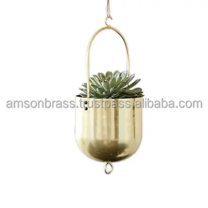 Hanging Flower Pot & Planter Metal Brass Round Shaped Chain Hanging Metal Planter Galvanized Hanging Planter for Hotels Garden