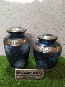 Brassworld India Urna de cremación para adultos Azul nublado con hojas de plata Suministros funerarios de calidad grabados - Product Image 2