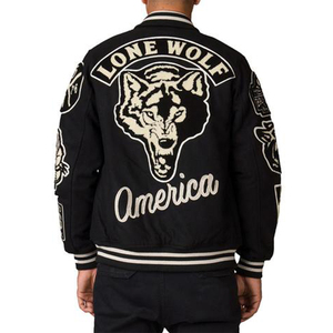 Blouson oversize authentique en laine avec broderie imperméable, coupe-vent, respirant, épais, pour universitaire, unisexe, hiver, moto motard - Product Image 2