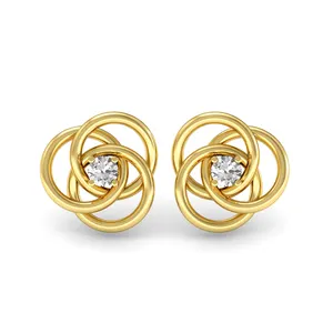 Tinh Khiết 18K Vàng Kim Cương Tự Nhiên Đồng Tâm Vòng Tròn Stud Earrings Solitaire Fine Jewelry Nhà Sản Xuất