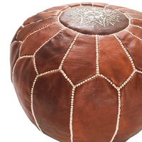 Pouf de décoration de salon bohème 10 en cuir fait à la main Vintage OEM rond Oriental 4 saisons OEM disponible 53X32 Cm