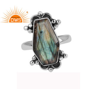 Bagues en argent Sterling 925 pour femmes, fabrication de bijoux, pendante naturelle, Labradorite, pierre précieuse, cercueil, offre spéciale - Product Image 1