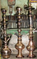 Chichas Farida Oxibrass Range Luxe Égyptien Type Courbé en Laiton Laqué Mini Chicha avec Tige en Cuivre/Inox de 20 cm et Plateau