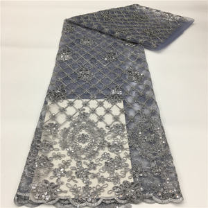 Lentejuelas de encaje nigeriano con cable <span class=keywords><strong>2021</strong></span> tela de encaje de lentejuelas de perlas pesadas nupciales telas de encaje de terciopelo con lentejuelas 2019 - Product Image 1