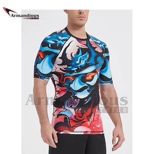 3D พิมพ์ที่กำหนดเองแขนสั้นผู้ชายที่มีสีสัน Mma ยามผื่นสำหรับผู้ชาย - Product Image 3