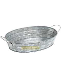 Bandeja de servicio de metal galvanizado ovalado de estilo nórdico con asas decorativas Fabricación al por mayor personalizada - Product Image 1