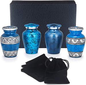 Set Of 4 Blue Small Cremation Urn <b>Keepsakes</b> Ashes Holding Urns Human Ashes Memorial Burial Decor Urn With Velvet <b>Box</b> Hot Selling - Product Image 2