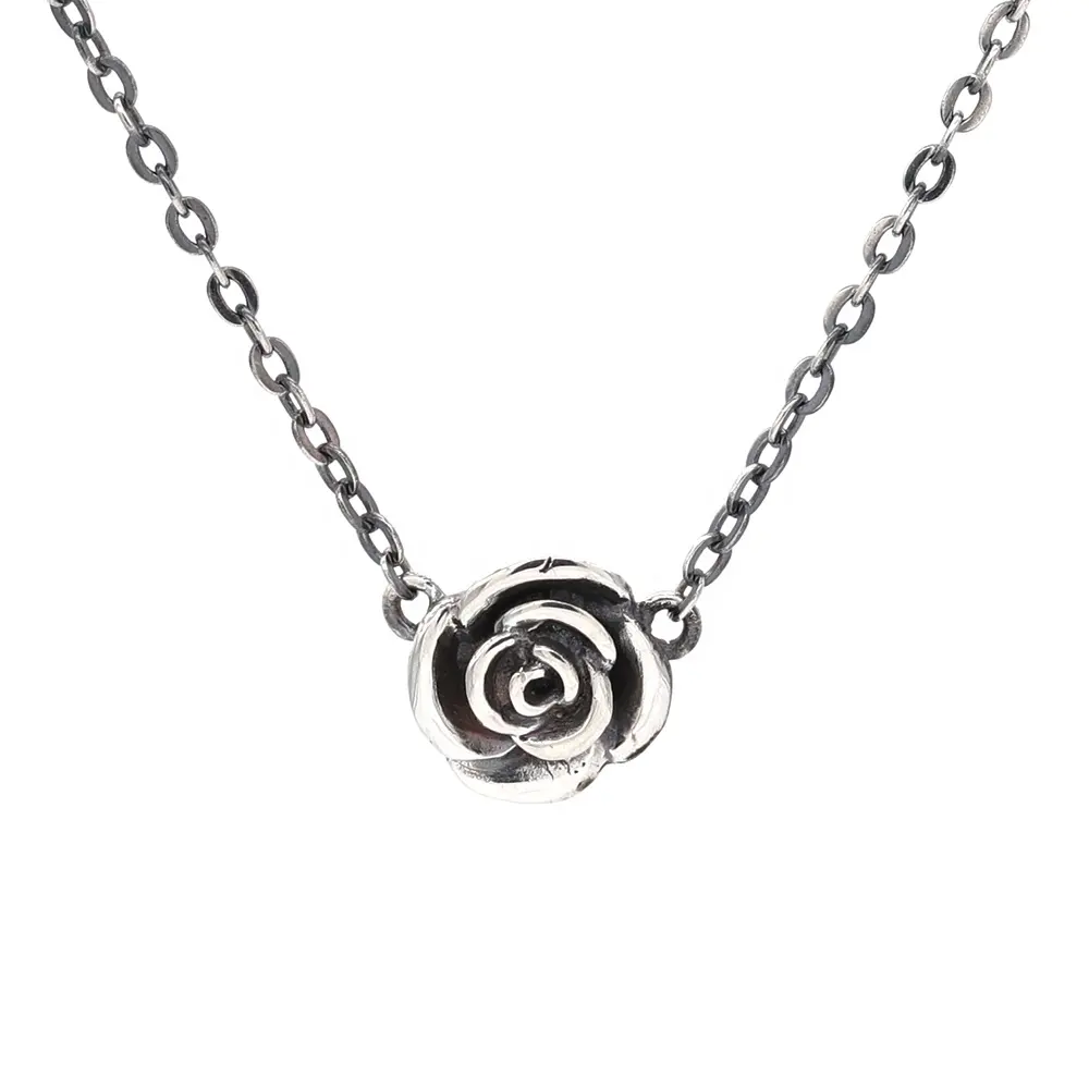 925 Sterling Silver Jewelry antique necklace Black Rose Flower Pendant Necklace Jewelry for Women