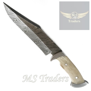 Cuchillo de caza hecho a mano de acero de Damasco, superafilado, con Funda de cuero, MS45 - Product Image 3